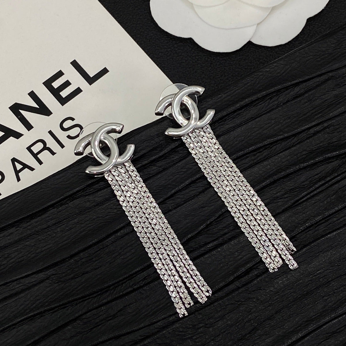 Tassel CC Design 3 Set (Earrings+Bracelet +Necklace)- Silver mysite