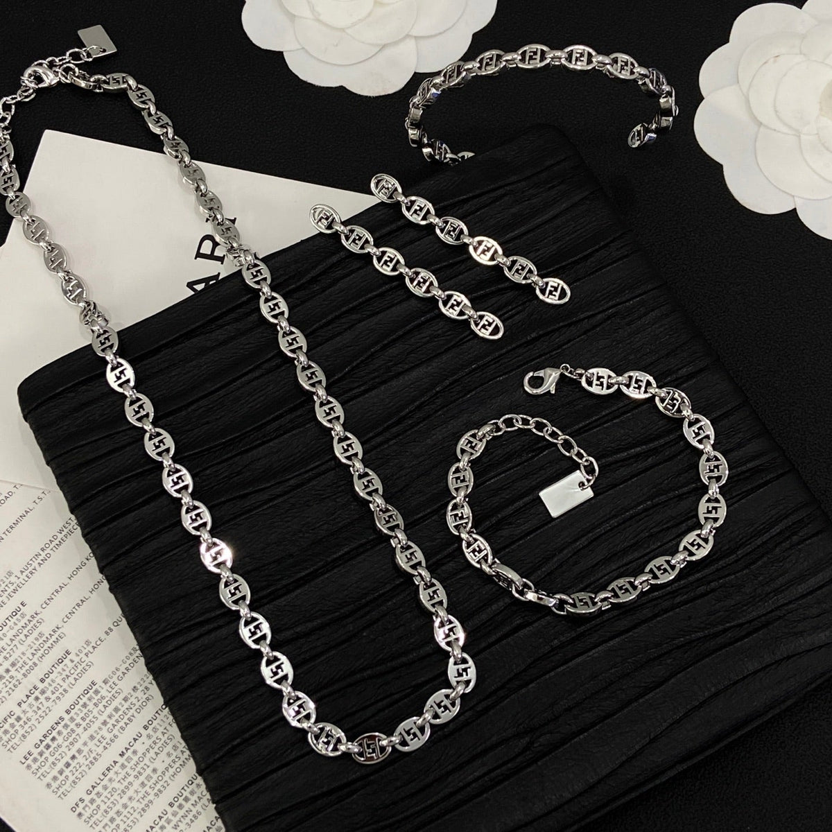 Fancy Twist Chain Design 4 Set  (Earrings+2 Bracelet+Necklace)- Silver mysite