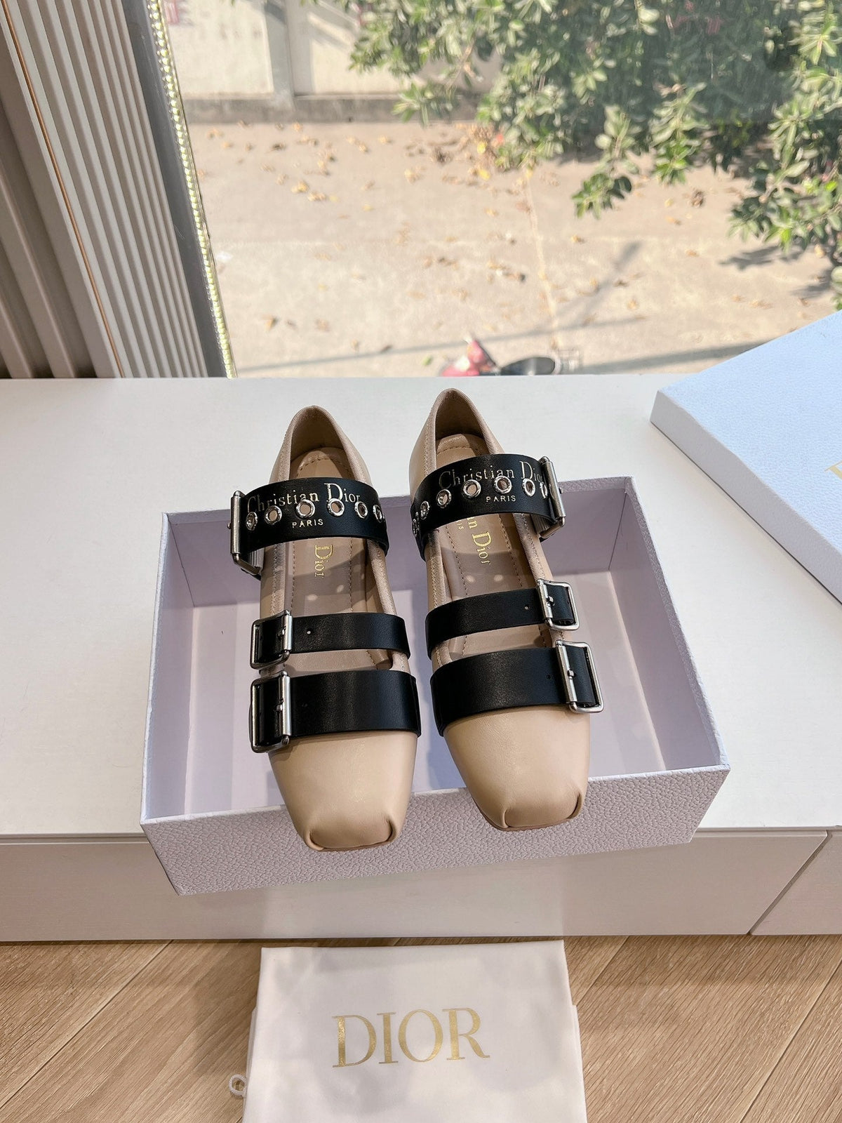 PUNK BALLET FLAT IN CAMEL BEIGE MIX BLACK SUPPLE CALFSKIN mysite
