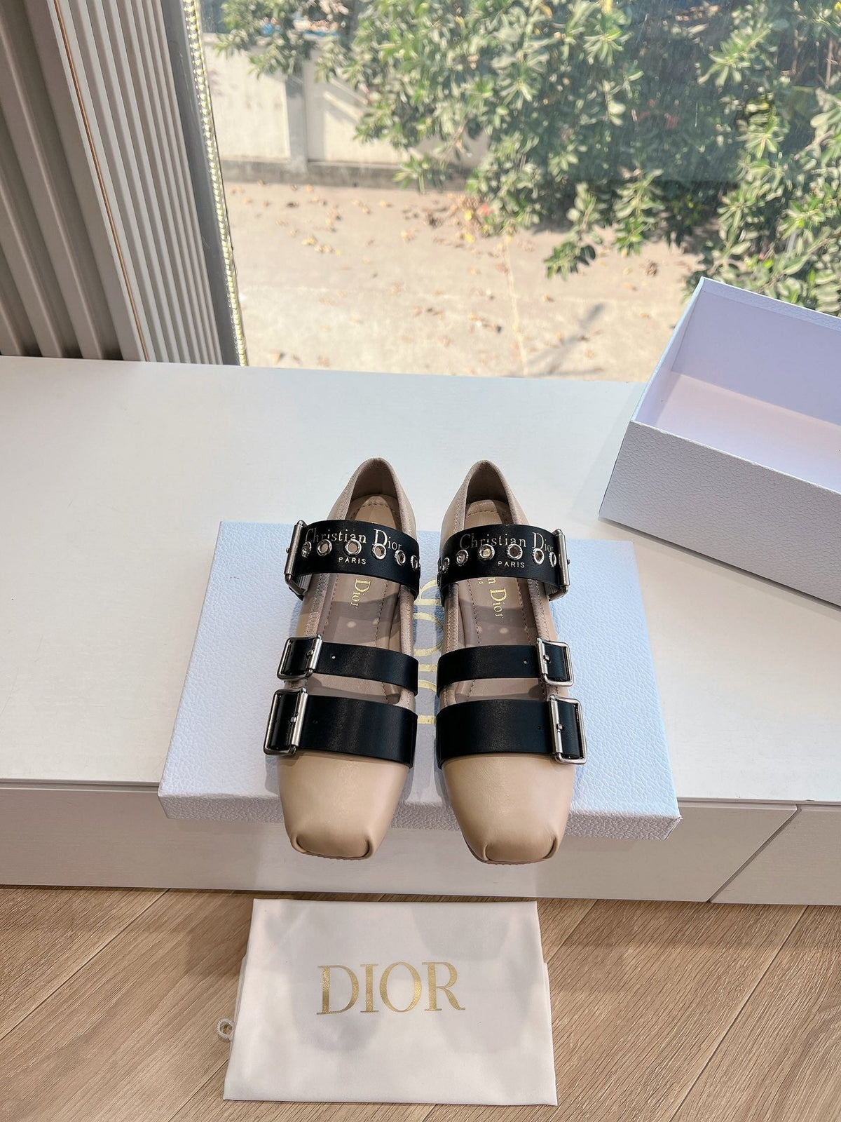 PUNK BALLET FLAT IN CAMEL BEIGE MIX BLACK SUPPLE CALFSKIN mysite