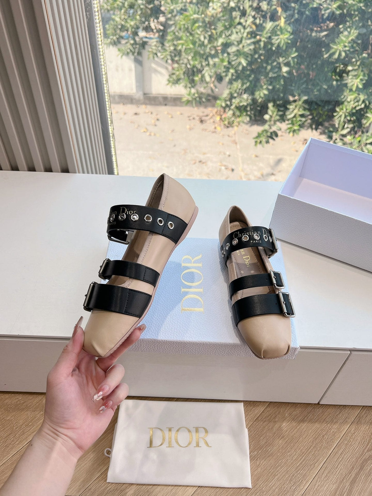 PUNK BALLET FLAT IN CAMEL BEIGE MIX BLACK SUPPLE CALFSKIN mysite