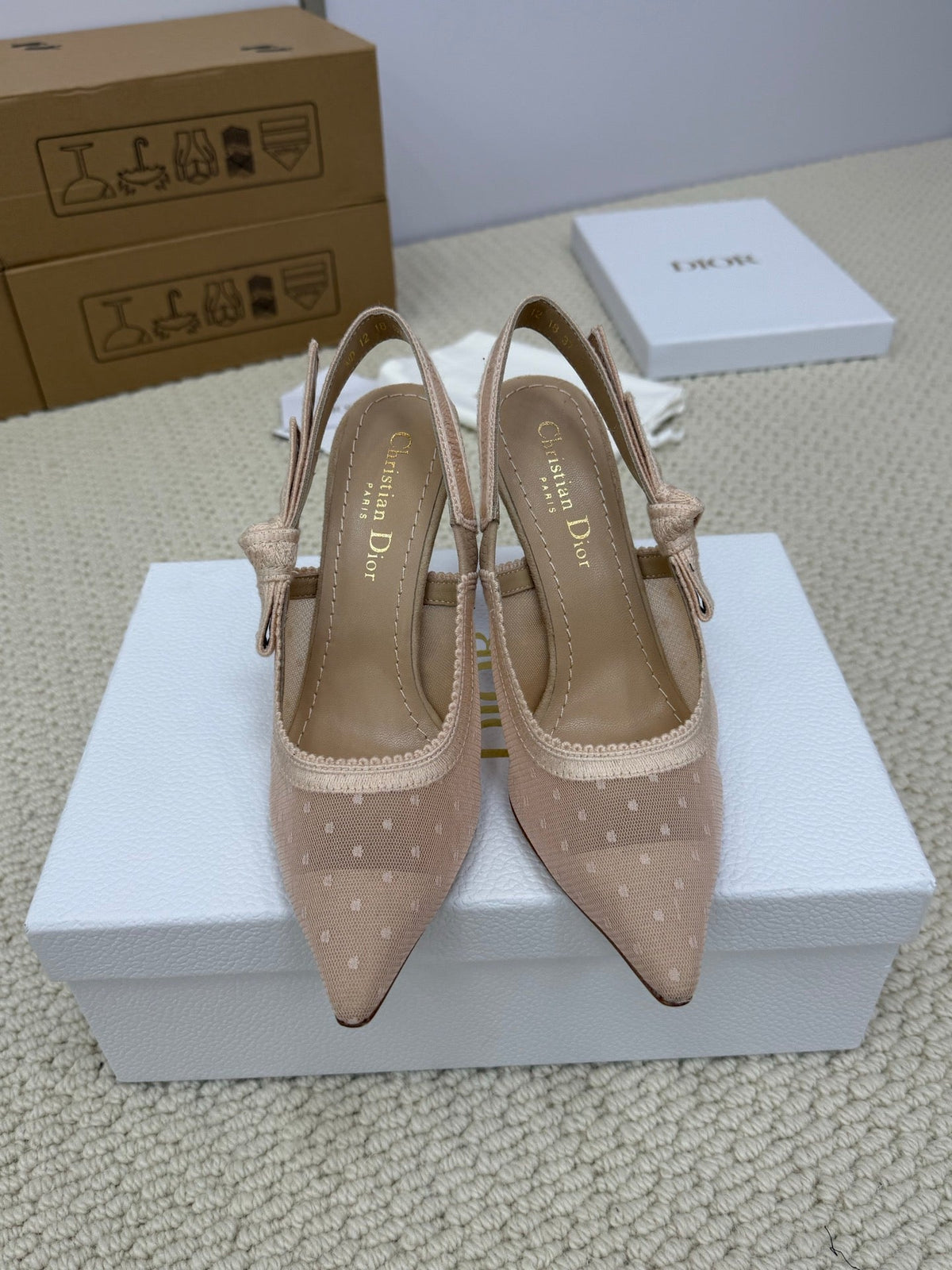 DIOR HIGH SLINGBACK 100 MM 25S IN NUDE LACE NET FABRIC AND SUEDE mysite