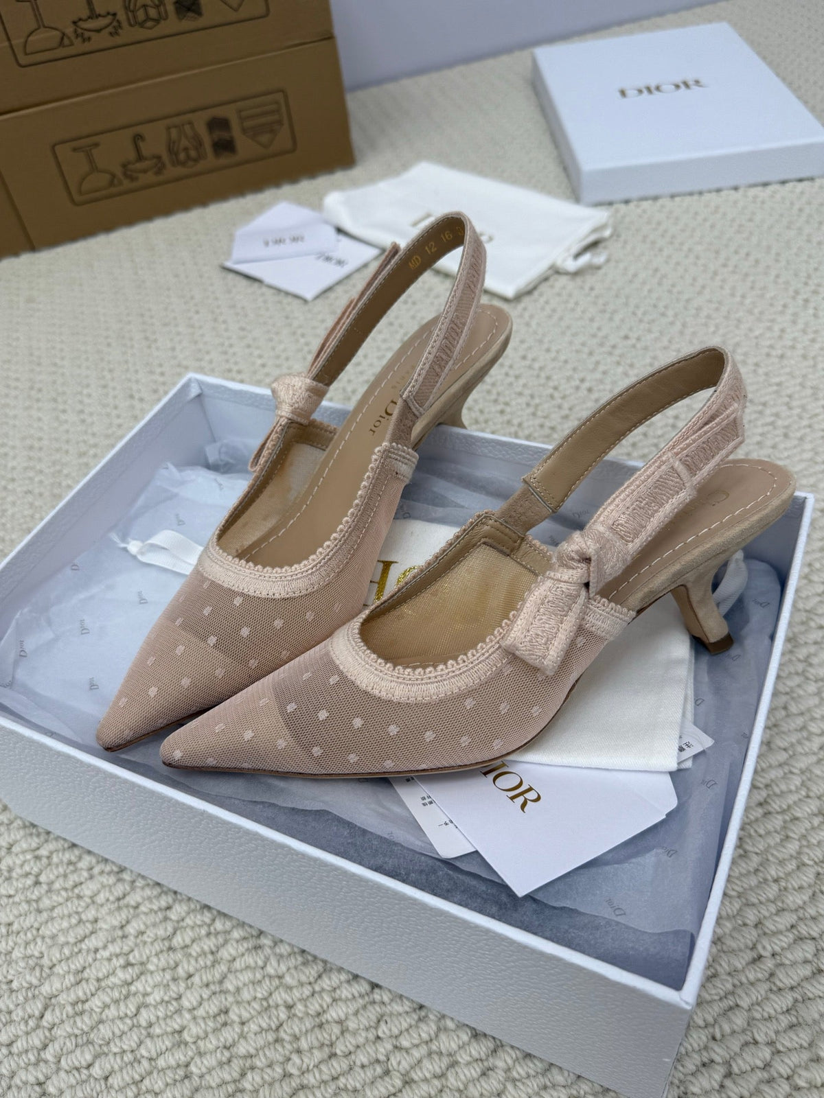 DIOR HIGH SLINGBACK 65 MM 25S IN NUDE LACE NET FABRIC AND SUEDE mysite