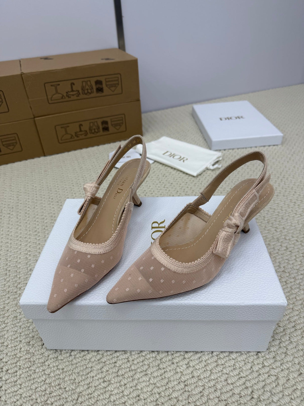 DIOR HIGH SLINGBACK 65 MM 25S IN NUDE LACE NET FABRIC AND SUEDE mysite