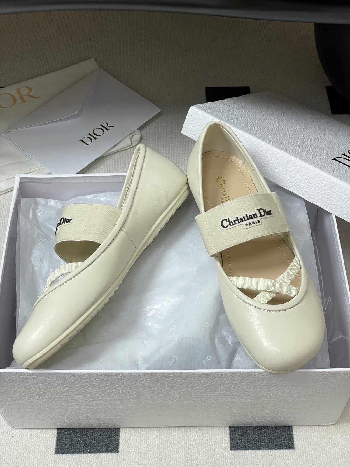 DIOR STRETCH BALLET FLATS 25S IN CREAM WHITE LAMBSKIN mysite