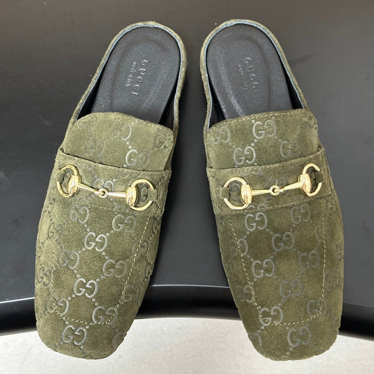 GUCCI 26S HORSEBIT LOAFER MULES IN MOSS GREEN SUEDE mysite