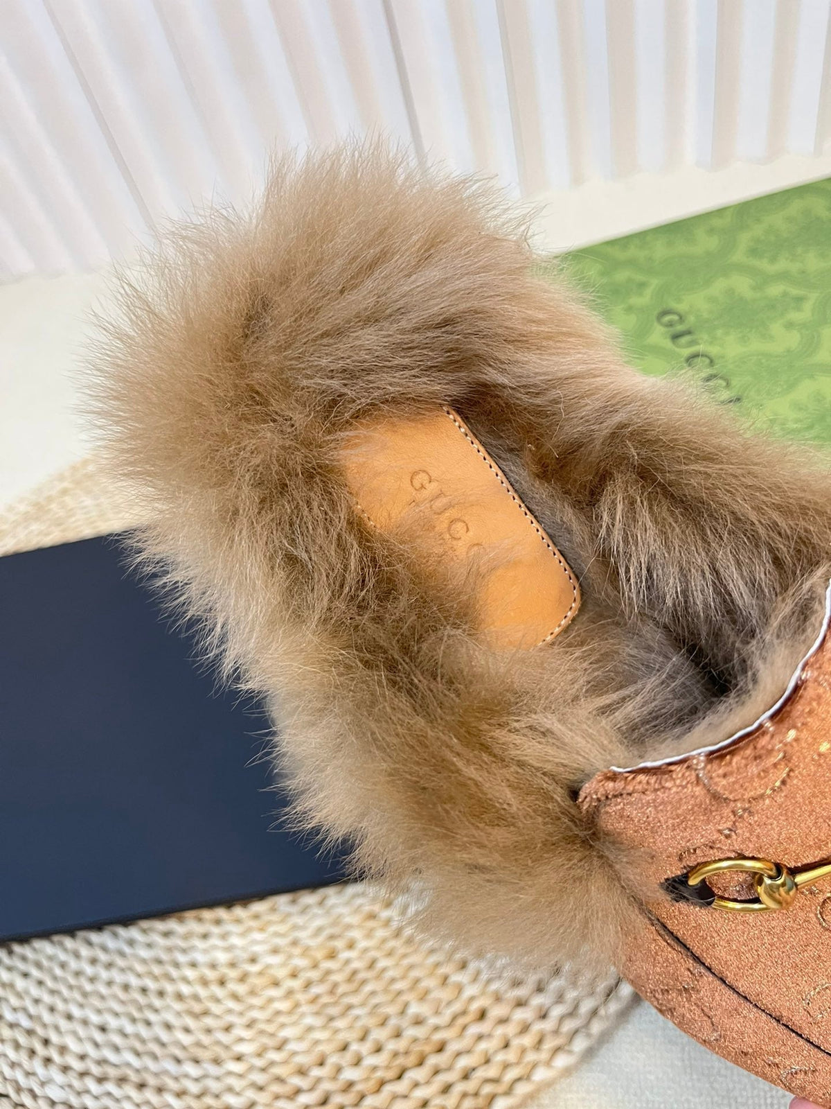 HORSEBIT MULE IN SYRUP BROWN MONOGRAM VELVET AND LAMB WOOL LINING mysite