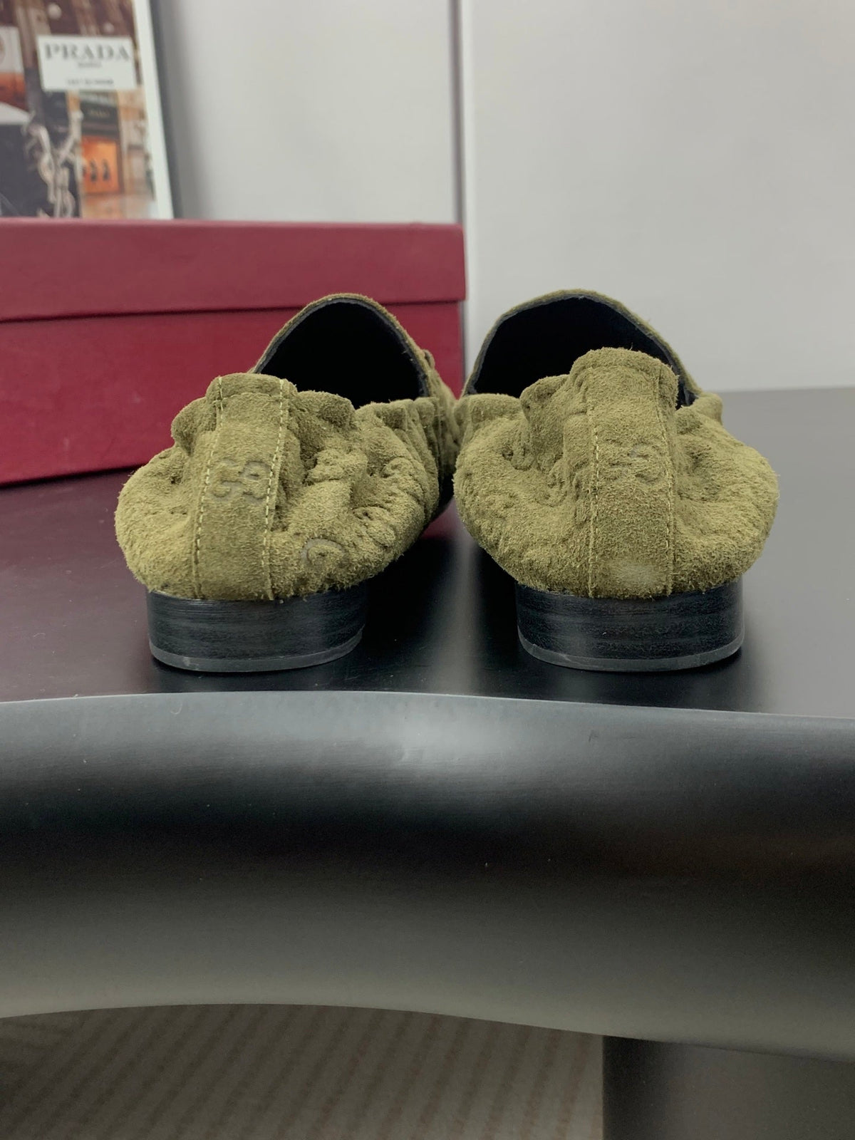 26S LOAFERS IN MOSS GREEN SUEDE WITH GOLD HARDWARE mysite