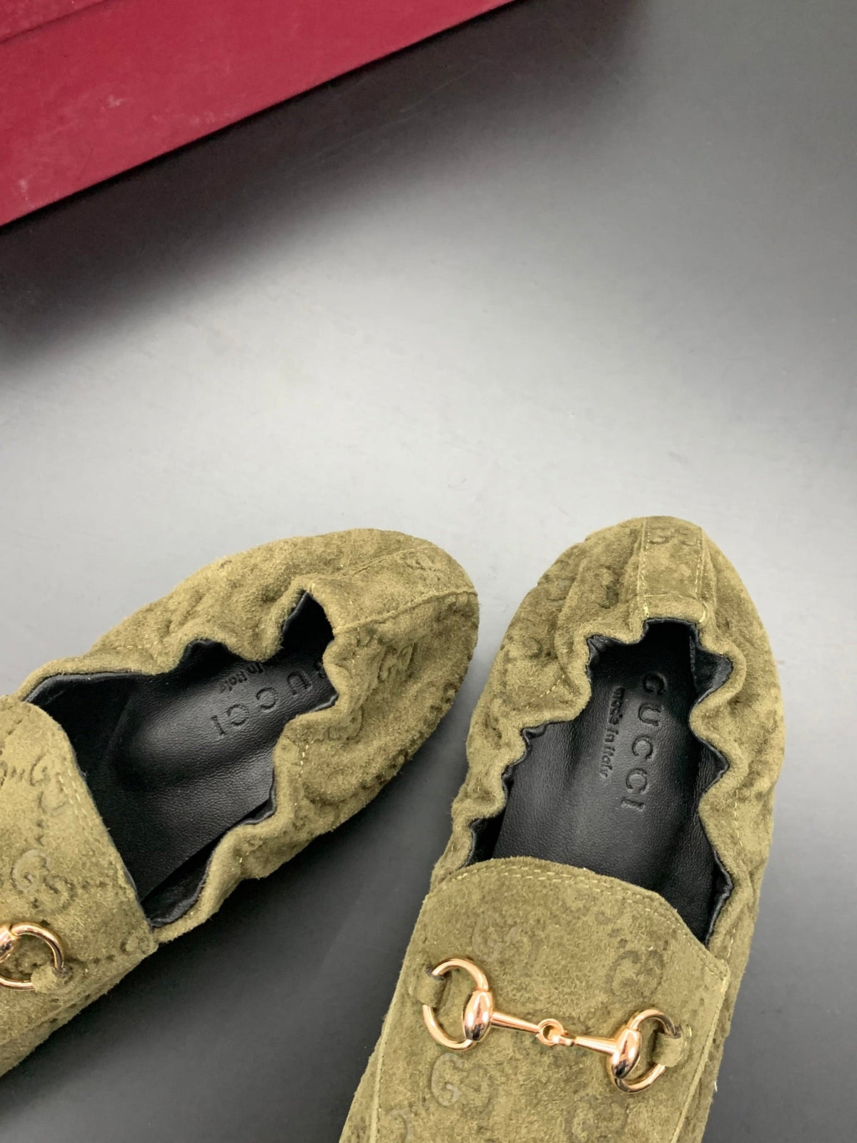 26S LOAFERS IN MOSS GREEN SUEDE WITH GOLD HARDWARE mysite