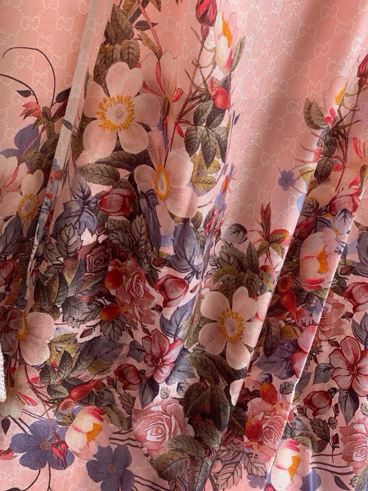 SCARF 200 CM IN BLUSH PINK CASHMERE WITH COLORFUL FLOWER 405253 mysite