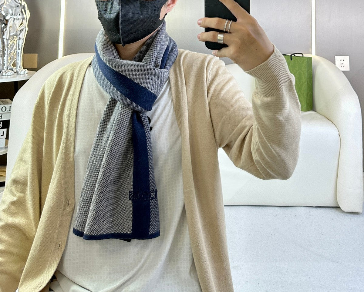 SCARF 180 CM IN NAVY BLUE MIX BEIGE CASHMERE 398448 mysite