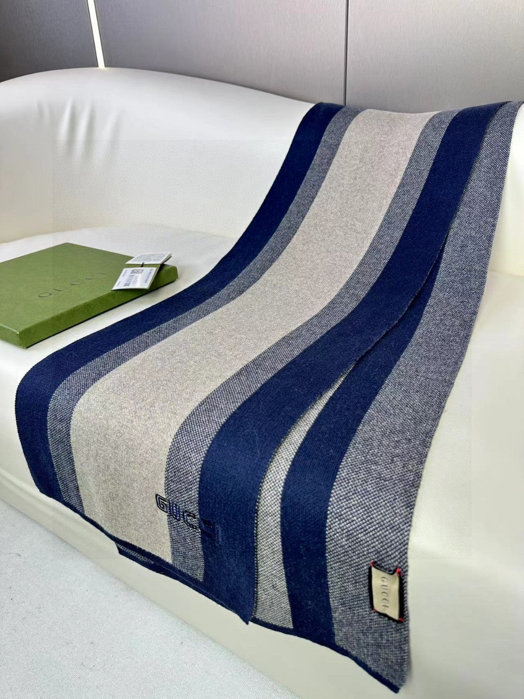 SCARF 180 CM IN NAVY BLUE MIX BEIGE CASHMERE 398448 mysite