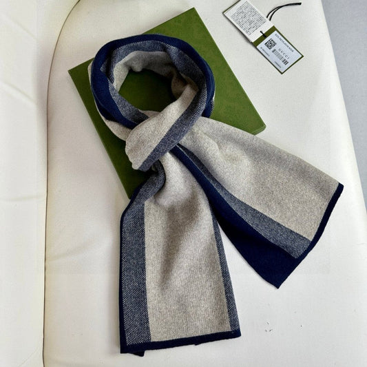SCARF 180 CM IN NAVY BLUE MIX BEIGE CASHMERE 398448 mysite