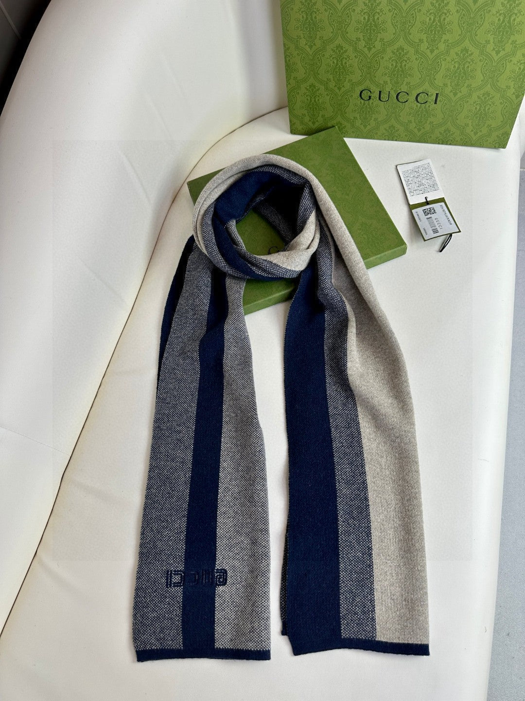 SCARF 180 CM IN NAVY BLUE MIX BEIGE CASHMERE 398448 mysite