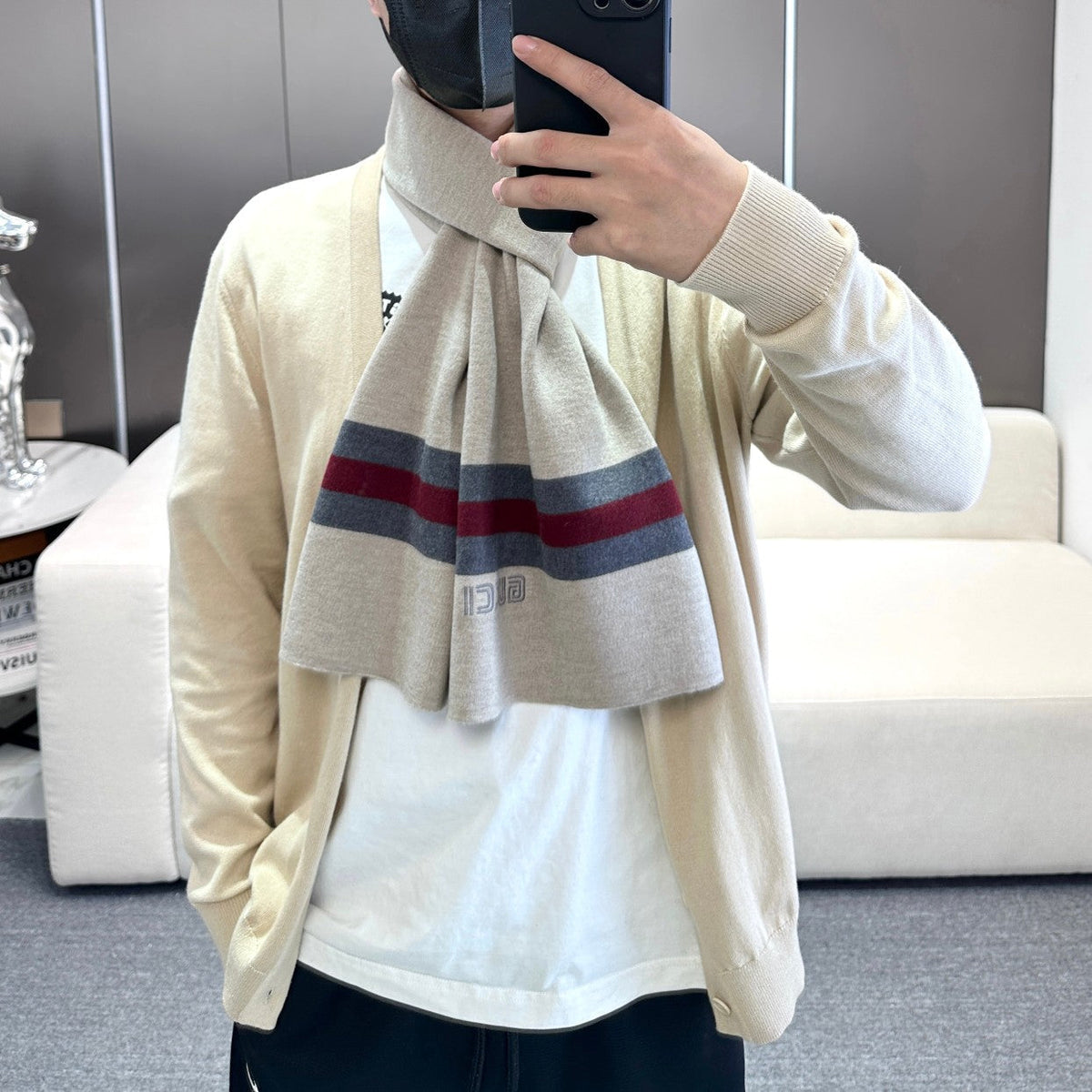 SCARF 180 CM IN HARBOR GRAY CASHMERE 398452 mysite