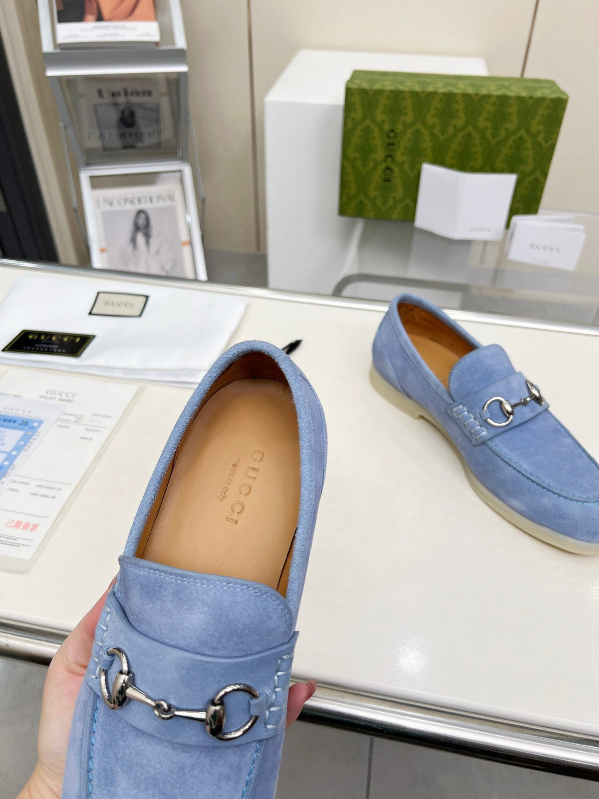 LOAFERS WITH SILVER HARDWARE IN CORNFLOWER BLUE SUEDE mysite