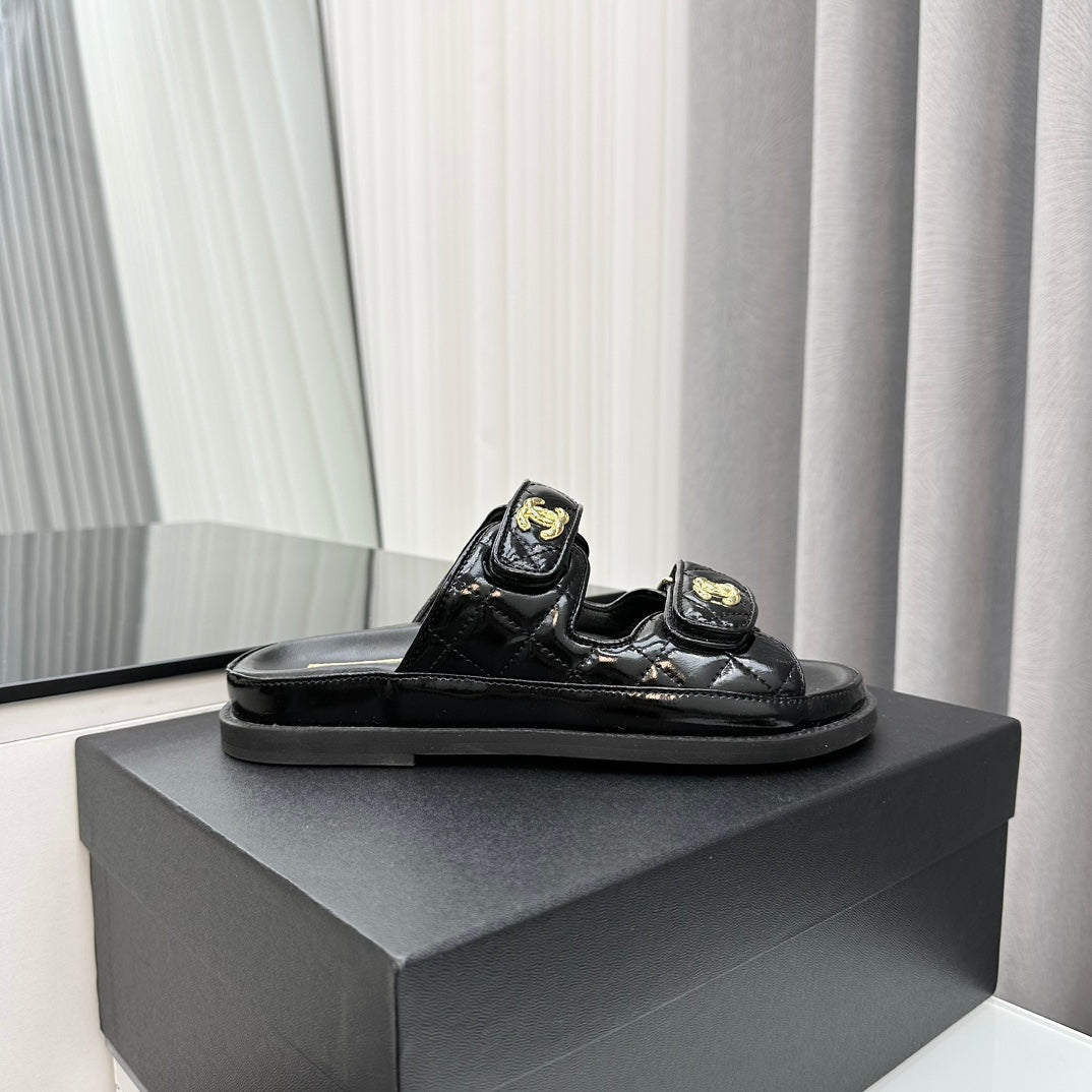 DAD SANDALS BLACK PATENT LAMBSKIN MULES mysite