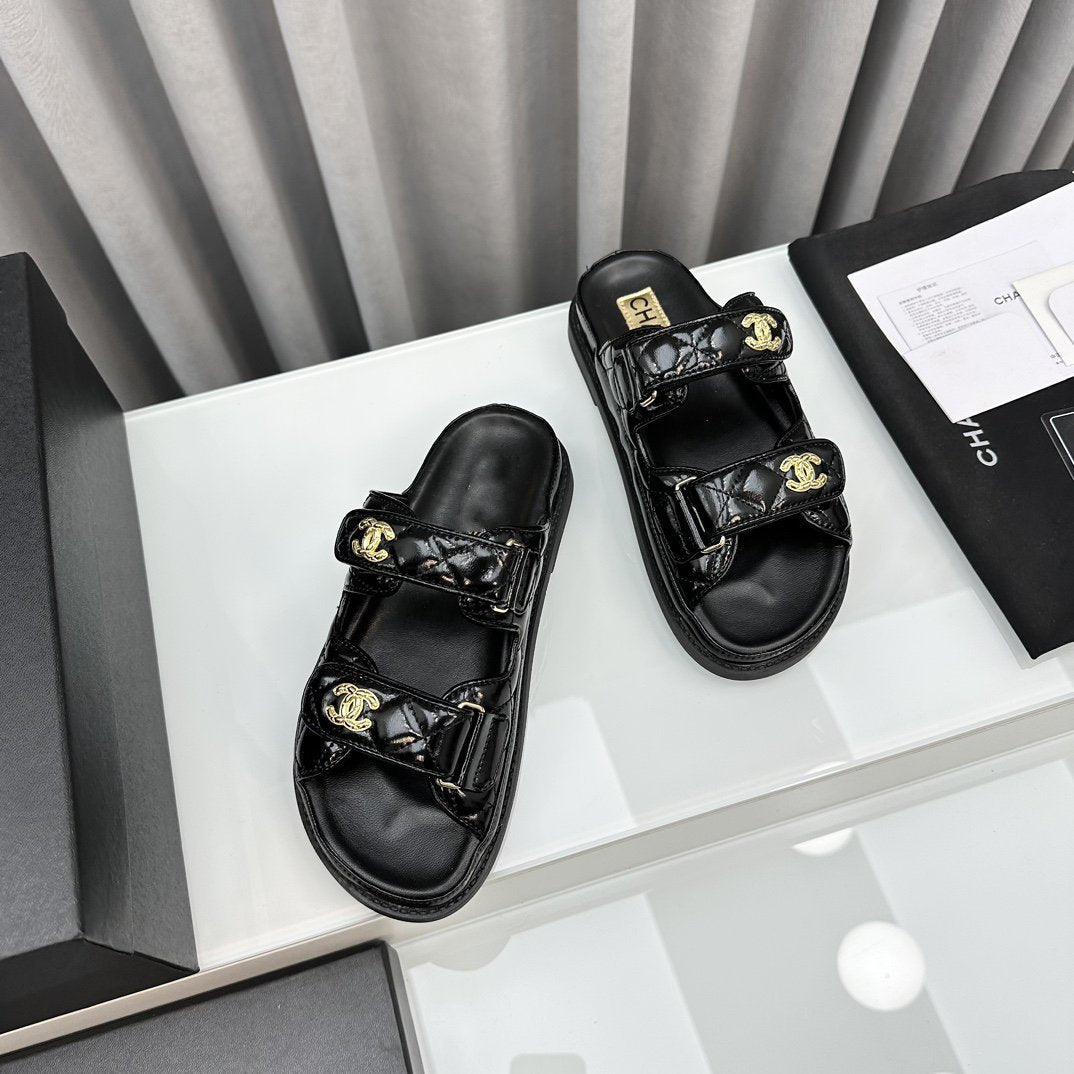 DAD SANDALS BLACK PATENT LAMBSKIN MULES mysite
