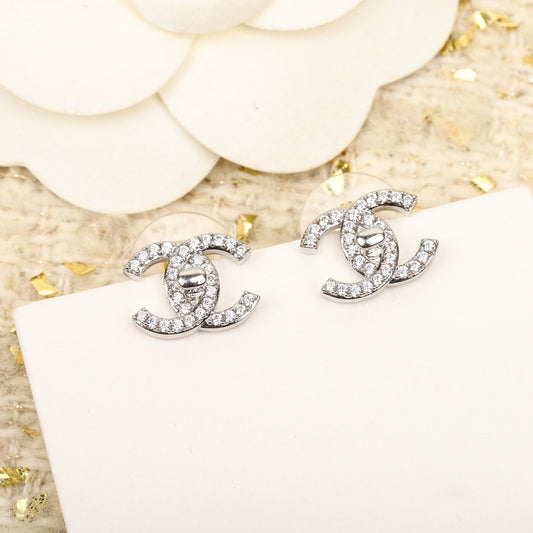 DOUBLE C SMALL SILVER DIAMOND EARRINGS mysite